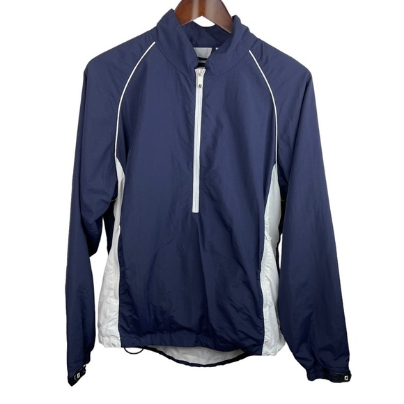 Footjoy | Navy Blue White 1/4 Zip Windbreaker Golf Jacket - Picture 1 of 10